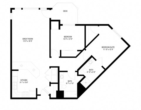 Floor plan for 2 beds, 2 baths, 1034 sqft